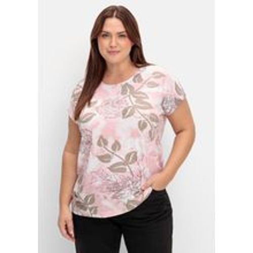 Große Größen: Shirt mit glänzendem Blumendruck, rosé gemustert, Gr.42 - sheego - Modalova