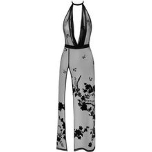 Kleid aus Stretchnetz mit Samtflockprint - Noir - Modalova