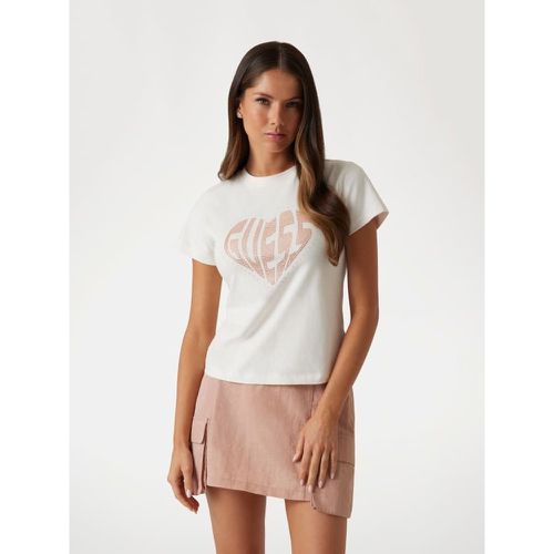 T-Shirt Logo Con Strass - Guess - Modalova