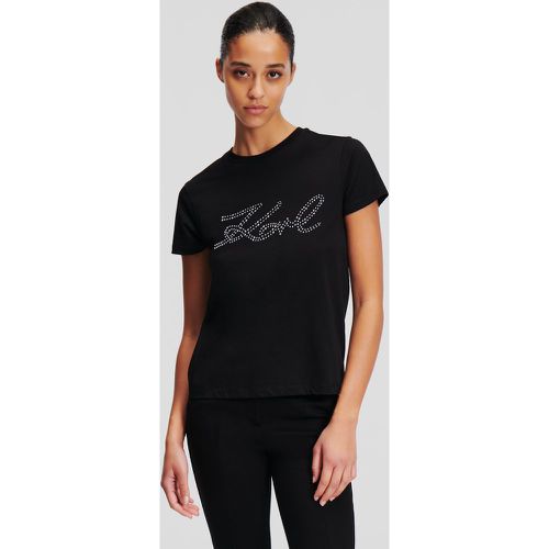 Rhinestone Karl Signature T-shirt, Woman, , Size: XS - Karl Lagerfeld - Modalova