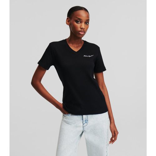 Rib-knit V-neck T-shirt, Woman, , Size: XL - Karl Lagerfeld - Modalova