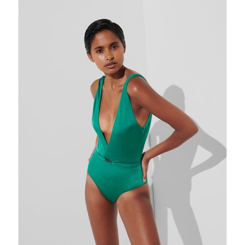 Metallic Deep V Swimsuit, Woman, , Size: XS - Karl Lagerfeld - Modalova