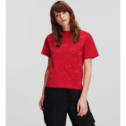 Rhinestone Karl Signature T-shirt, Woman, , Size: XS - Karl Lagerfeld - Modalova