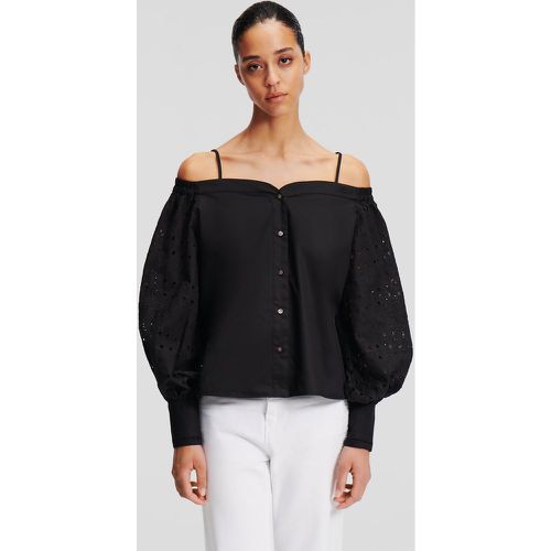 Broderie Anglaise Off-shoulder Shirt, Woman, , Size: 38 - Karl Lagerfeld - Modalova