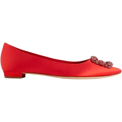 Satin Jewel Buckle Flat Shoes , female, Sizes: 3 UK - Manolo Blahnik - Modalova