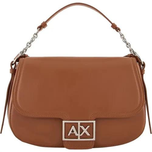 Braune Schultertasche mit Metalllogo - Armani Exchange - Modalova