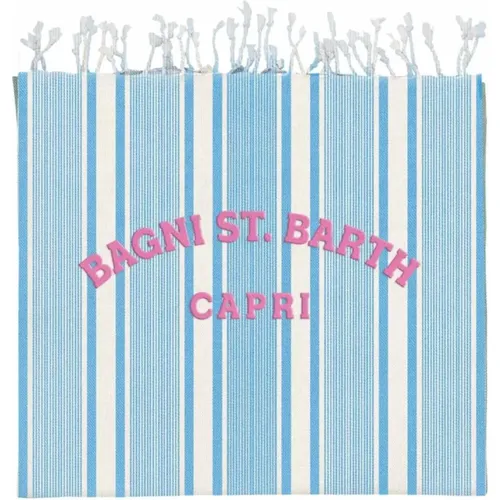 Striped Beach Towel Light Blue Fringed , female, Sizes: ONE SIZE - MC2 Saint Barth - Modalova