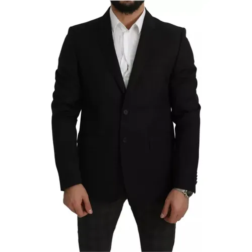 Schwarzer Woll-Slim-Fit-Notch-Blazer - Dolce & Gabbana - Modalova