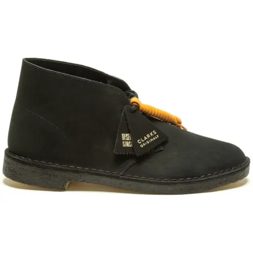 Schwarze flache Schuhe Wildleder Wüstenstiefel , Herren, Größe: 42 1/2 EU - Clarks - Modalova