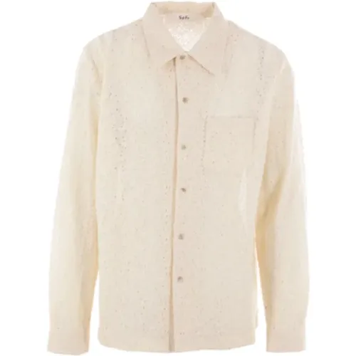 Ivory Cotton Lace-Inspired Shirt , male, Sizes: L - Séfr - Modalova