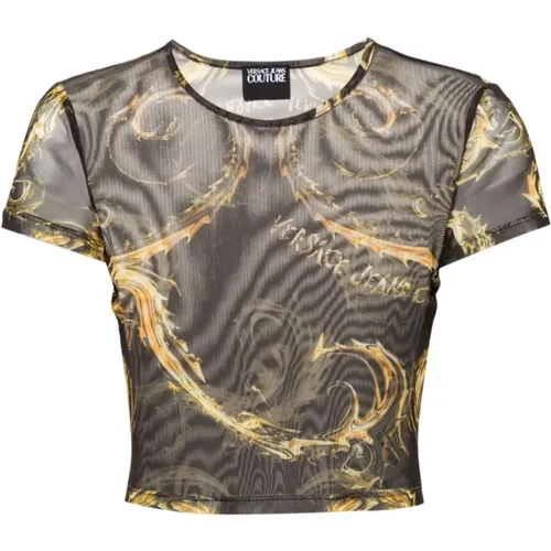 Schwarze T-Shirts und Polos ***cv , Damen, Größe: S - Versace Jeans Couture - Modalova