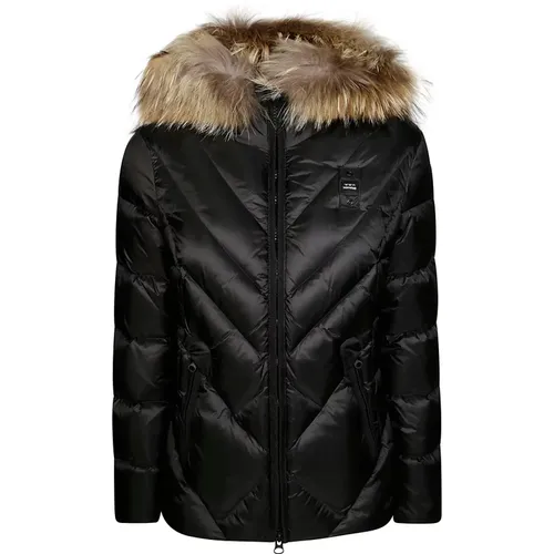 Hooded Puffer Jacket with Fur Trim , female, Sizes: L - Blauer - Modalova