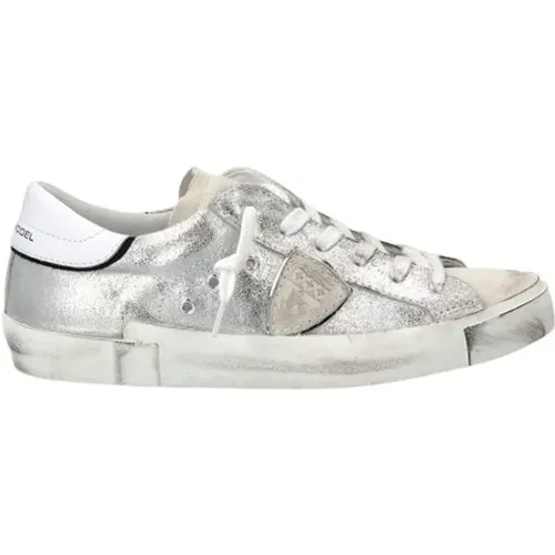 Silver Low Top Sneakers with Asymmetric Band , female, Sizes: 4 UK, 7 UK, 3 UK, 6 UK, 5 UK - Philippe Model - Modalova