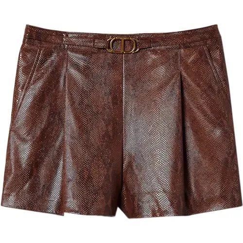 Braune Kunstleder-Shorts mit Eidechsenhaut-Effekt , Damen, Größe: S - Twinset - Modalova