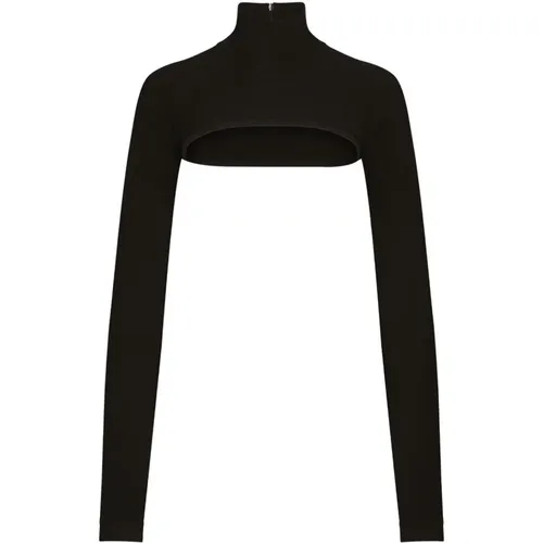 Schwarzes Crop-Top mit hohem Kragen , Damen, Größe: S - Dolce & Gabbana - Modalova