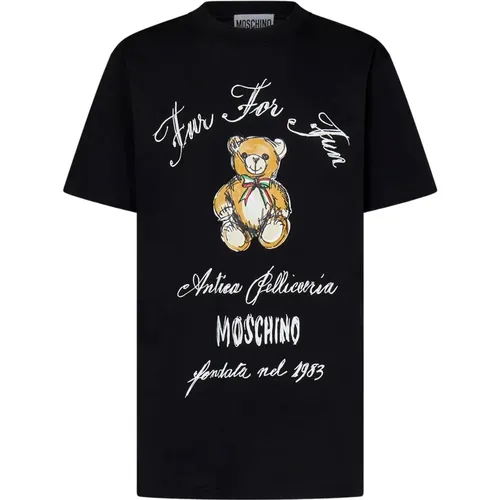 Schwarzes Oversized T-Shirt mit Teddybärendruck - Moschino - Modalova