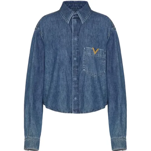 Blaue Hemden mit V Gold Detail - Valentino Garavani - Modalova