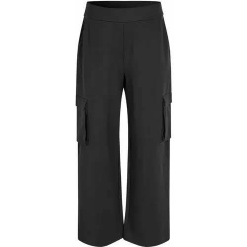 Elastische Taille Weite Bein Hose Schwarz , Damen, Größe: L - Masai - Modalova