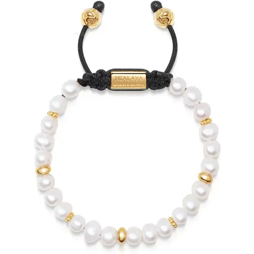 Men& Beaded Bracelet with Pearl and Gold , male, Sizes: M, XL, L - Nialaya - Modalova