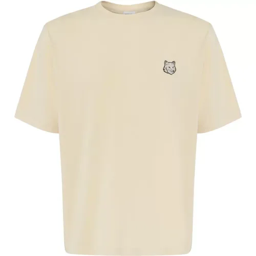 Bold Fox Head Beiger Baumwoll-T-Shirt , Herren, Größe: L - Maison Kitsuné - Modalova