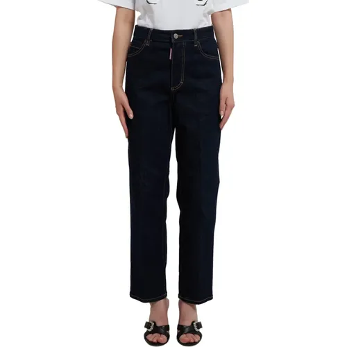 Blaue Crop Jeans mit hoher Taille , Damen, Größe: M - Dsquared2 - Modalova