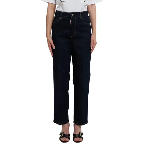 Blaue Crop Jeans mit hoher Taille , Damen, Größe: XS - Dsquared2 - Modalova