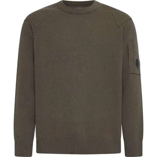 Brauner Lamswoll Rundhals Pullover , Herren, Größe: S - C.P. Company - Modalova