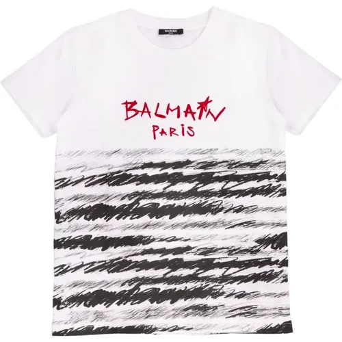 Weißes Regular Fit T-Shirt für Kinder - Balmain - Modalova