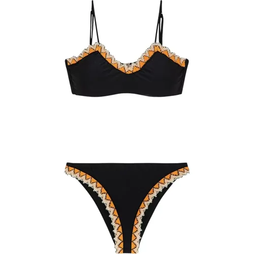 Schwarzes Triangel Bikini Set Spitzenbesatz - Me-Fui - Modalova