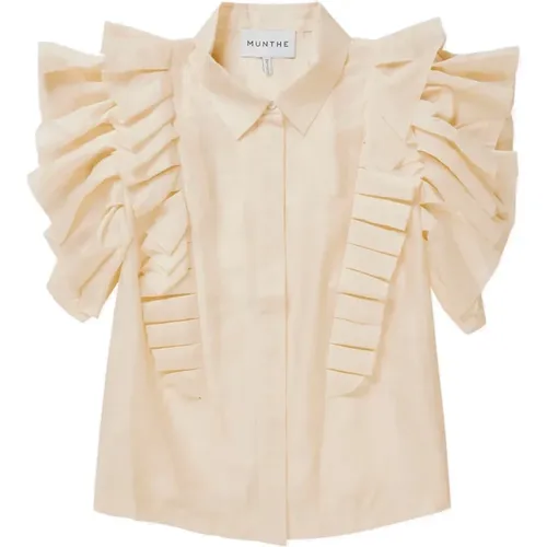 Feminine Top with Ruffle Sleeves and Shirt Collar , female, Sizes: 2XS - Munthe - Modalova