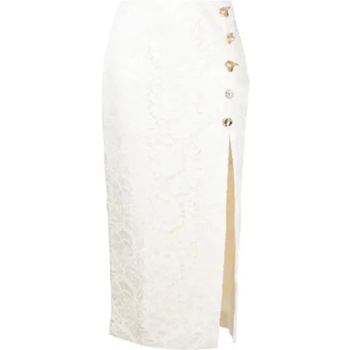 Ivory Lace Midi Skirt with Jewel Buttons , female, Sizes: S - Self Portrait - Modalova