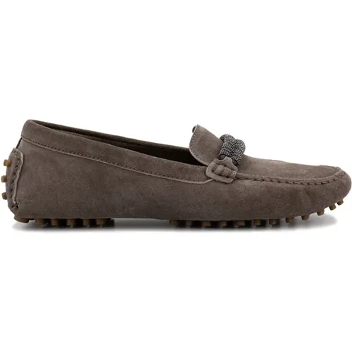 Timeless Suede Moccasins with Jewel Detail , female, Sizes: 5 1/2 UK, 4 UK, 5 UK - BRUNELLO CUCINELLI - Modalova