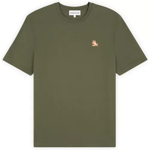 Militärgrünes Fox Patch T-Shirt,Hellgrau Chillar Fox Patch,T-Shirts - Maison Kitsuné - Modalova