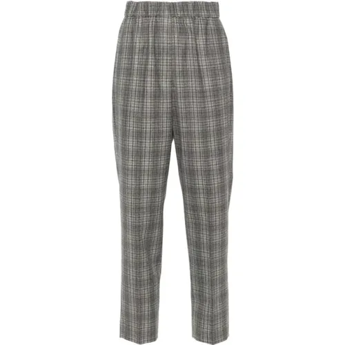 Slim Fit Tartan Check Wool Hosen , Damen, Größe: 2XL - PESERICO - Modalova