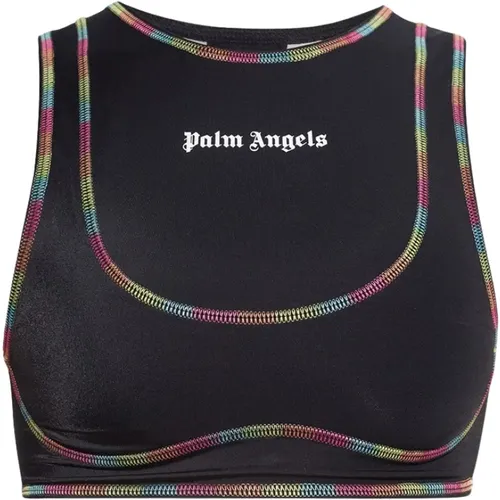 Crop Top mit Pailletten , Damen, Größe: S - Palm Angels - Modalova