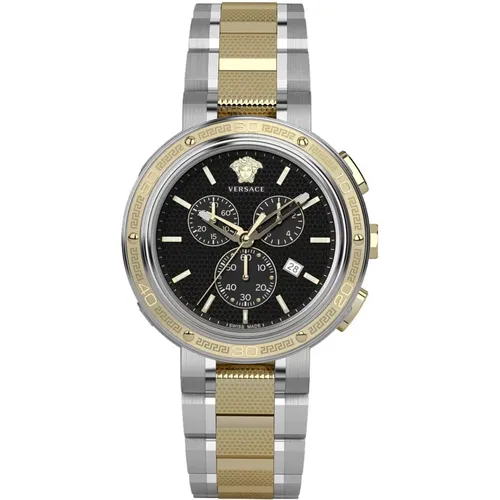 Black Steel Quartz Watch, 5Atm , male, Sizes: ONE SIZE - Versace - Modalova