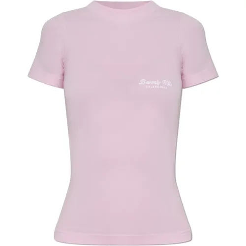 T-Shirt mit gesticktem Logo , Damen, Größe: M - Balenciaga - Modalova