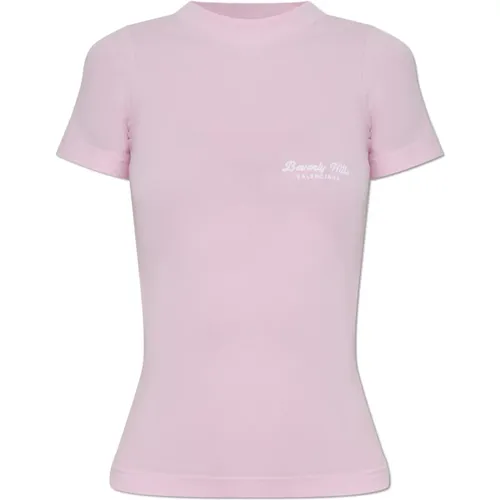 T-Shirt mit gesticktem Logo , Damen, Größe: S - Balenciaga - Modalova