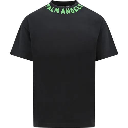 Ribbed T-Shirt with Logo Print , male, Sizes: M - Palm Angels - Modalova