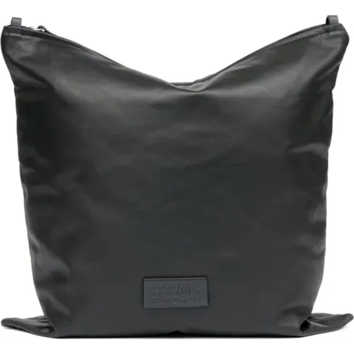 Schwarze Ledertasche mit Logo - MM6 Maison Margiela - Modalova