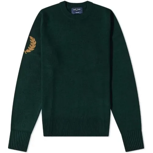 Klassischer Tartan Grüner Crew Sweat mit Lorbeerkranz , Herren, Größe: 2XL - Fred Perry - Modalova