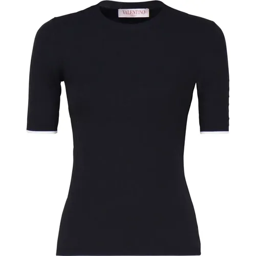 Blaues Elastisches Rundhals T-shirt - Valentino Garavani - Modalova