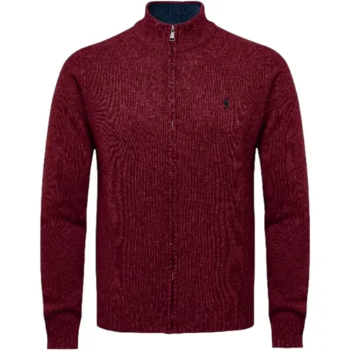 Roter Lambswool Full-Zip Strick-Cardigan , Herren, Größe: L - MCS - Modalova