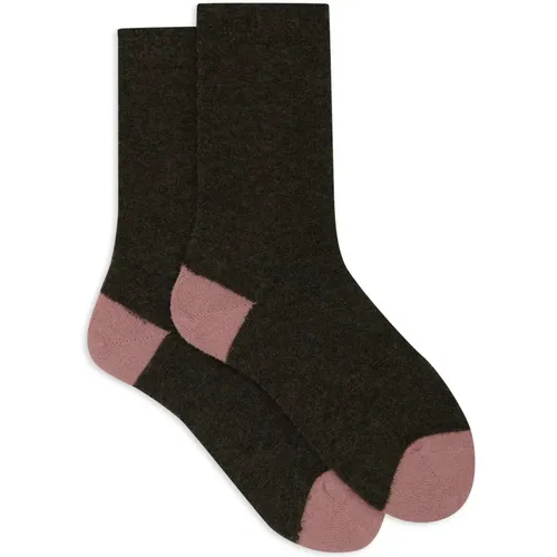 Kurze einfarbige grüne Bouclé-Socken für Damen mit kontrastierenden Details , Damen, Größe: S - Gallo - Modalova