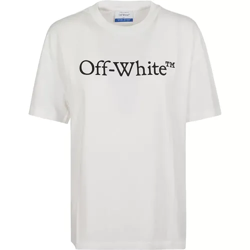 Off , Weißes T-Shirt mit Rippendetails , Damen, Größe: L - Off White - Modalova