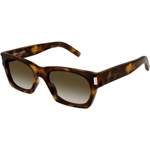 Braune Schildpattquadratische Sonnenbrille mit Grünen Gläsern , unisex, Größe: 54 MM - Saint Laurent - Modalova