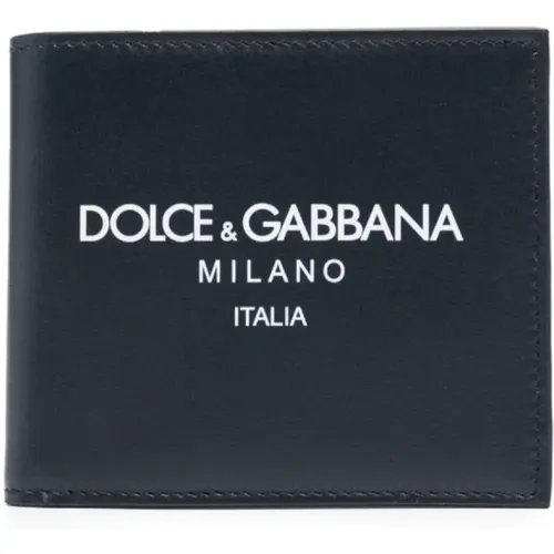 Navy Embossed Logo Leather Wallet , male, Sizes: ONE SIZE - Dolce & Gabbana - Modalova