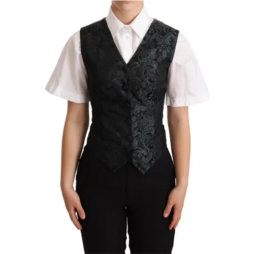 And Black Jacquard Floral Waistcoat Vest , female, Sizes: XS - Dolce & Gabbana - Modalova