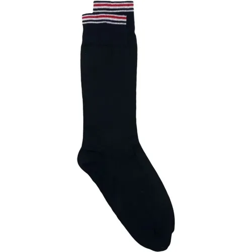 Navy Jersey Stitch Mid Calf Socks , male, Sizes: ONE SIZE - Thom Browne - Modalova