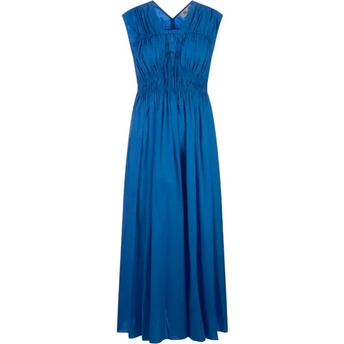 Blaues Baumwoll-Midi-Kleid mit Kordelzug , Damen, Größe: M - Diane Von Furstenberg - Modalova